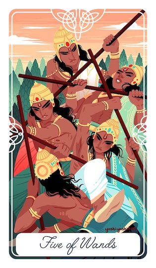 權杖五：般度五兄弟｜Tarot of the Divine 神聖塔羅