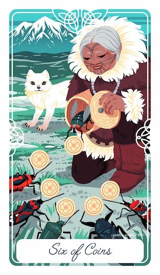 錢幣六:對昆蟲友善的老婦人|Tarot of the Divine 神聖塔羅