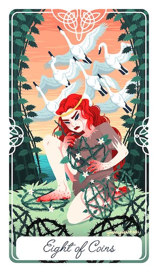錢幣八:六隻天鵝 |Tarot of the Divine 神聖塔羅